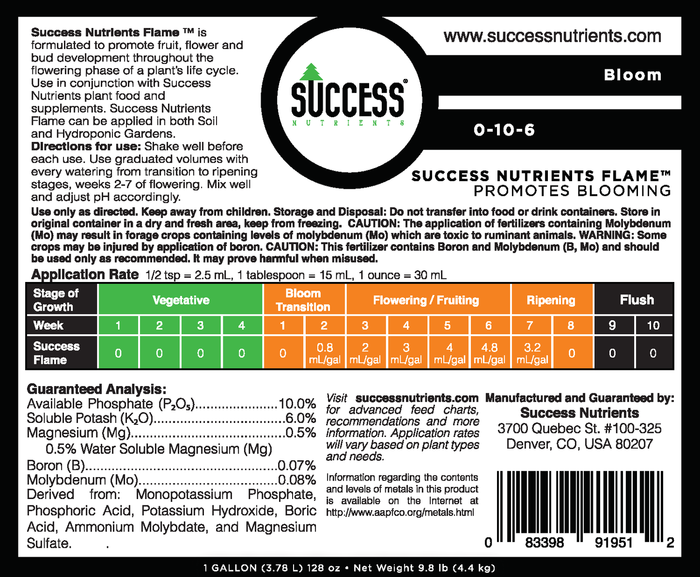 The Success Nutrients Flame labels