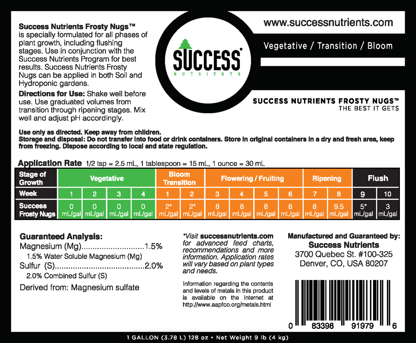 The Success Nutrients Frosty Nugs labels