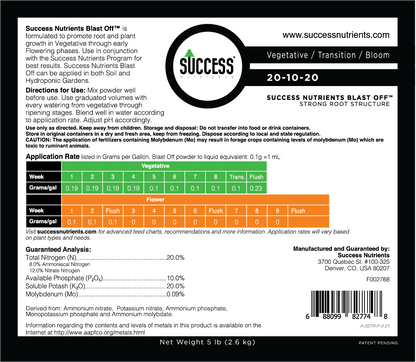 Success Nutrients Blast Off Pro back label