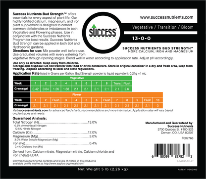 Success Nutrients Bud Strength Pro back label