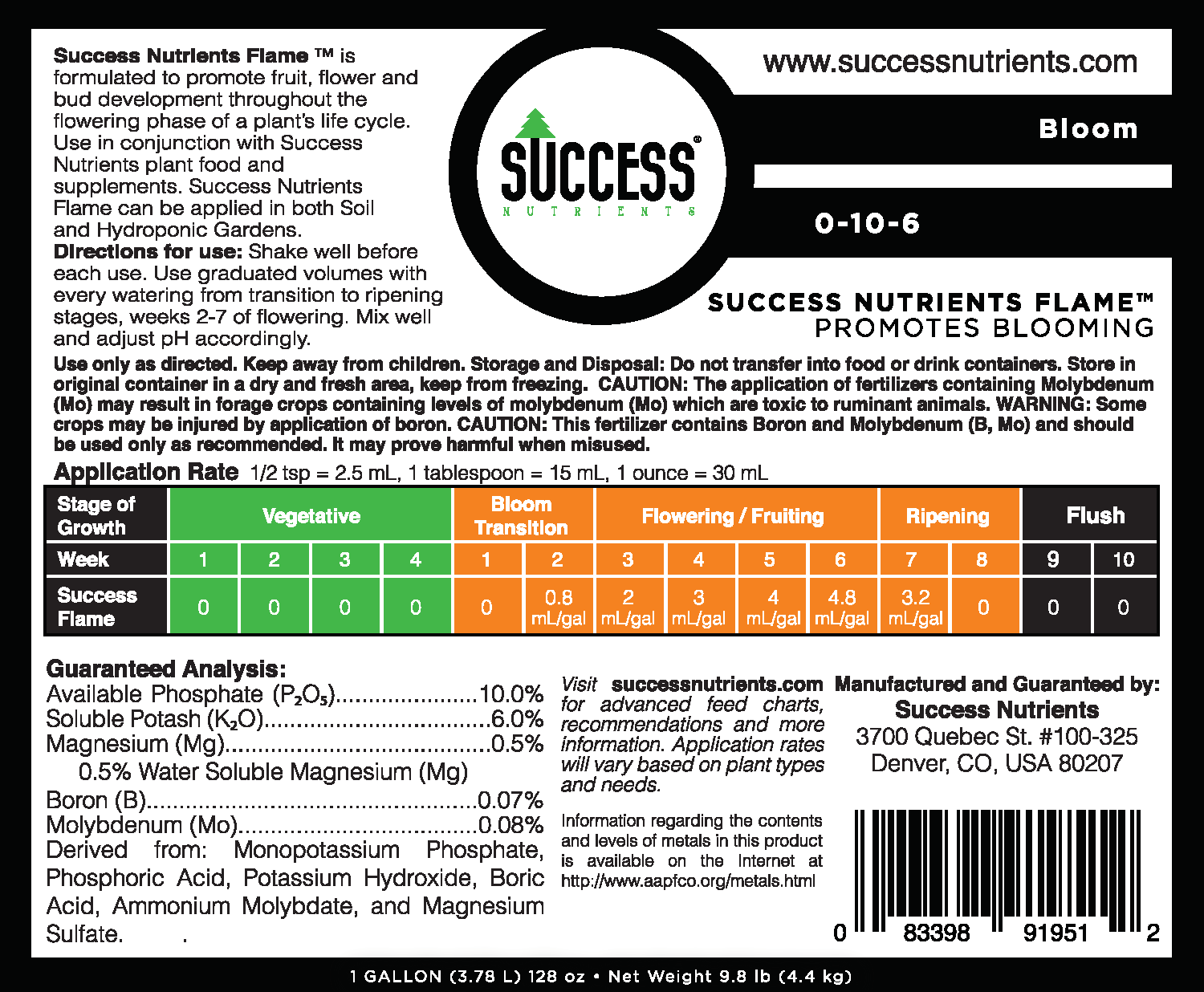 The Success Nutrients Flame labels