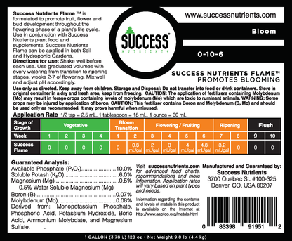 The Success Nutrients Flame labels