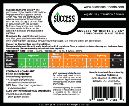 The Success Nutrients Silica labels